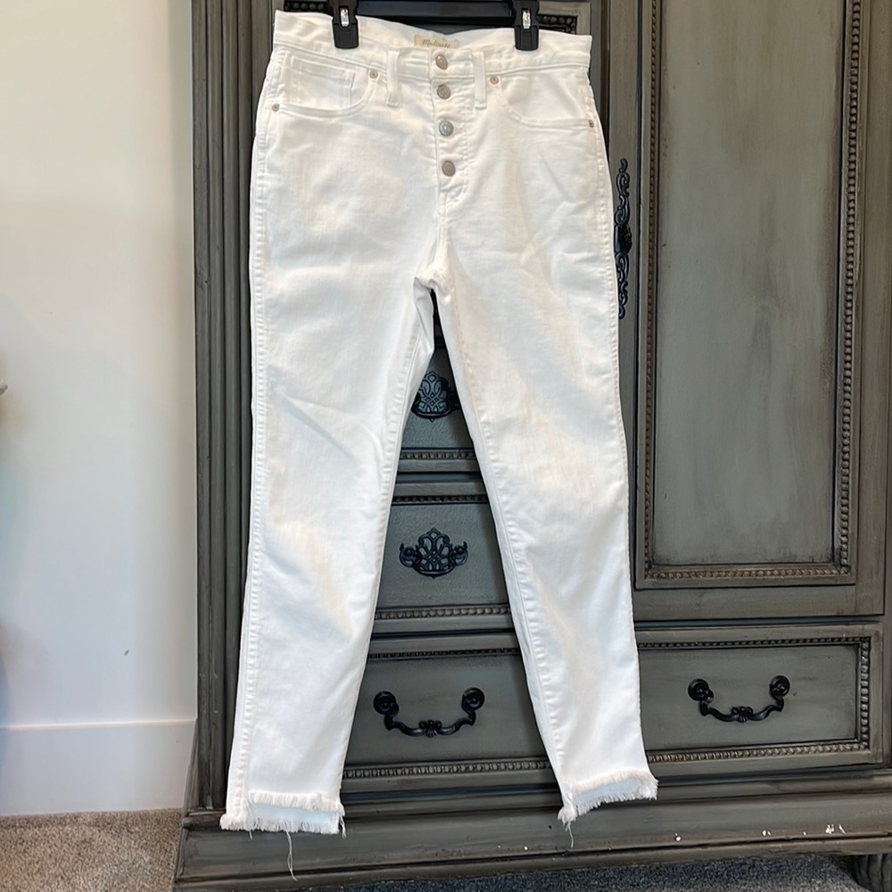 Madewell button front high-rise step frayed hem skinny jean